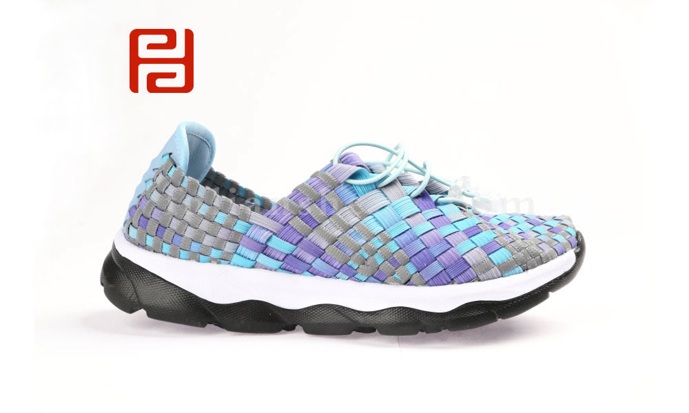 福連升時(shí)尚休閑女鞋潮流編織彈力面炫彩拼色女鞋圖片