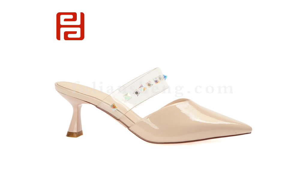 福連升夏女外穿一字帶女鞋 時(shí)尚中跟性感涼拖鞋圖片