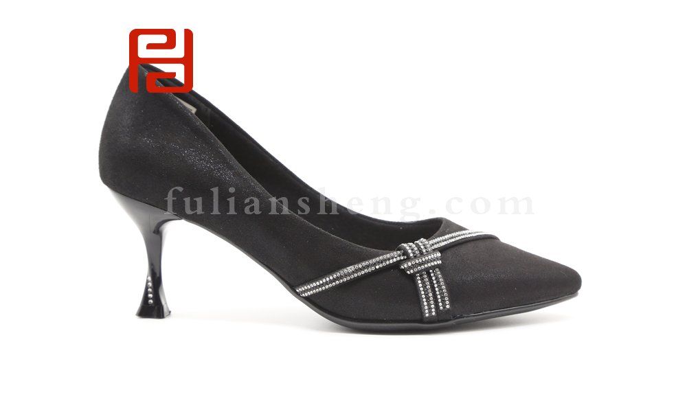 福連升水鉆女秋季新款尖頭中跟單鞋女細(xì)跟淺口時尚女鞋圖片