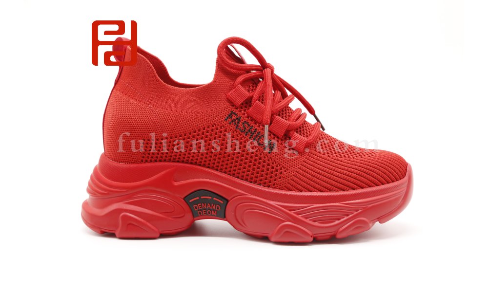 中國紅內增高女鞋厚底棉麻透氣健步媽媽鞋圖片