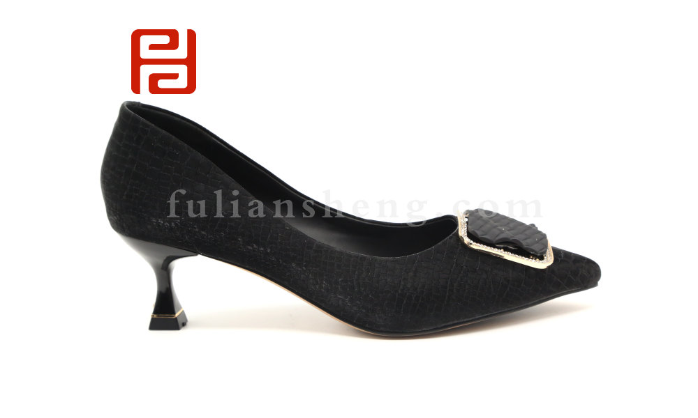 福連升休閑鞋女鞋職業(yè)工作鞋春款尖頭方扣細(xì)跟中高跟鞋淺口單鞋圖片
