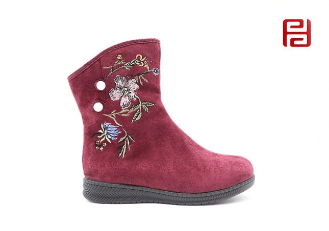 福連升老北京布鞋冬加絨中國風(fēng)刺繡女款短靴